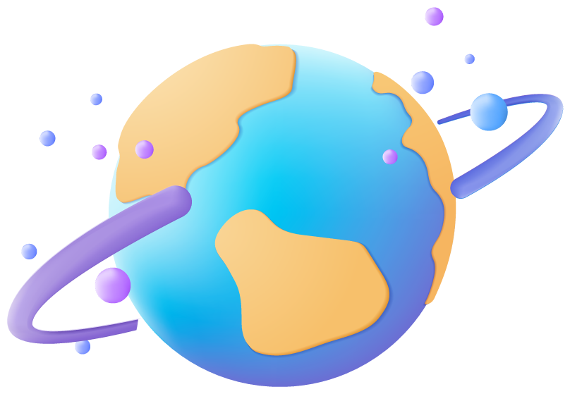 Ilustração de um globo com anéis representando inteligência artificial global