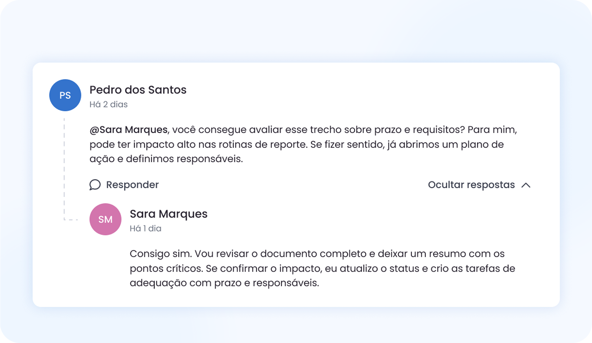 Preview de comentários e marcações na gestão regulatória
