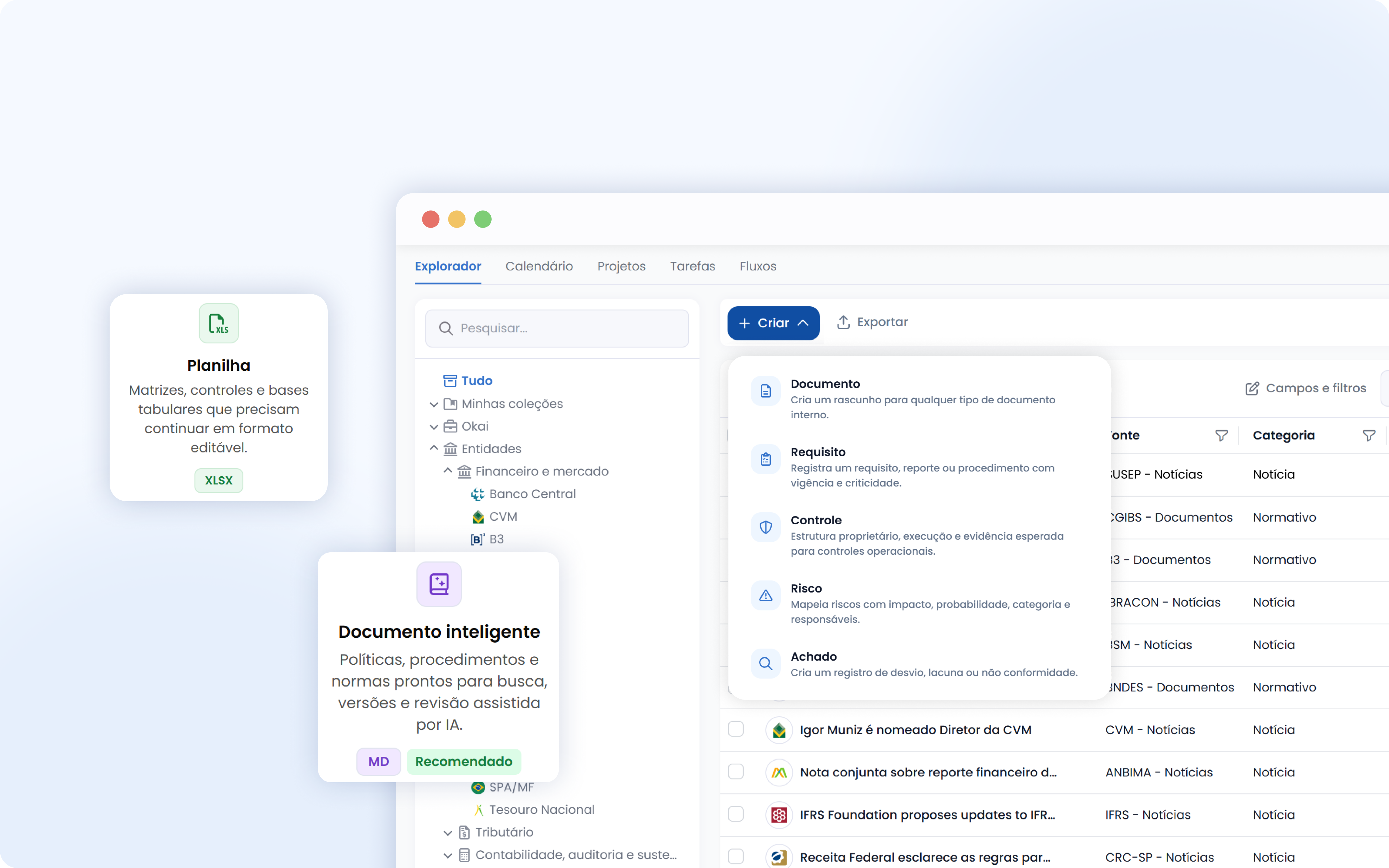 Preview da criação de registros operacionais no Compliance Hub