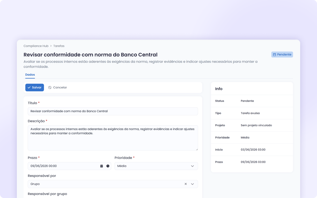 Preview de projetos e planos de ação regulatórios