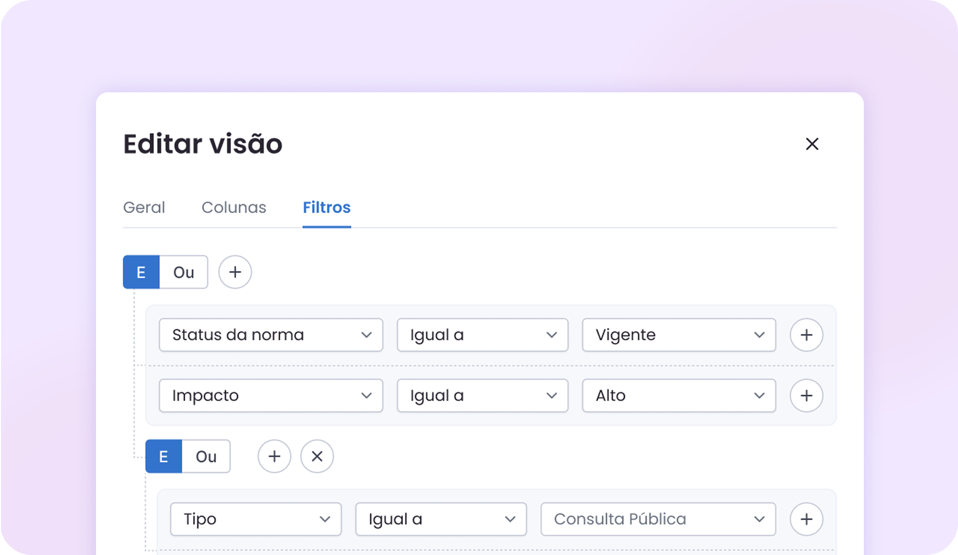 Preview do controle avançado de visualização
