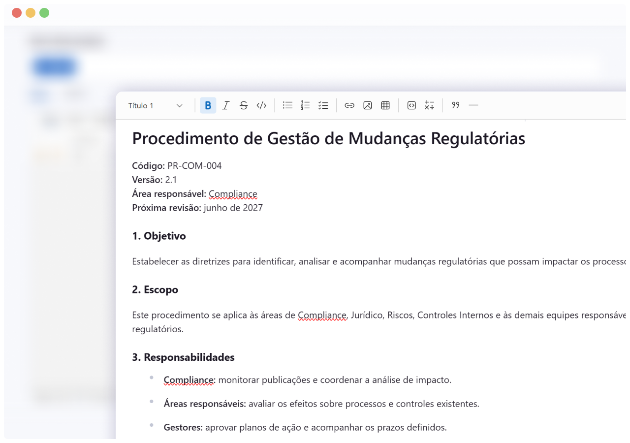 Documento inteligente no Compliance Hub da Okai